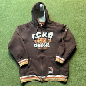 Vintage Ecko Unlimited Y2K Grunge Zip Hoodie Brown Embroidered Logo Sweatshirt L